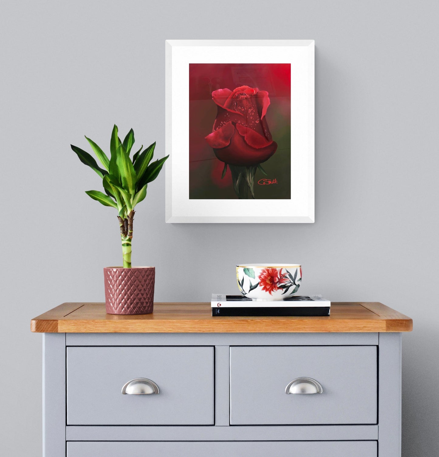 Flower Floral Art Red Rose Framed Print Gift Idea 14" x 11" (Matte Black or White Frame)