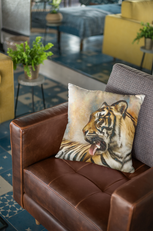 Wildlife Wild Animal Art Sitting Tiger Premium Square Cushion Gift Idea 40x40cm