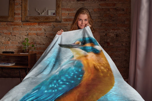 British Wildlife Art Kingfisher Premium Blanket Throw Gift Idea 200 x 150 cm / 60" x 80"