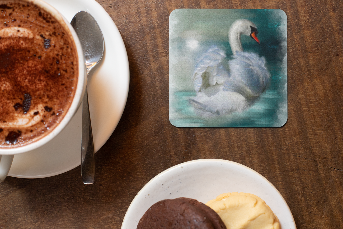 British Wildlife Art Swan Square Personalised Coaster Gift Idea
