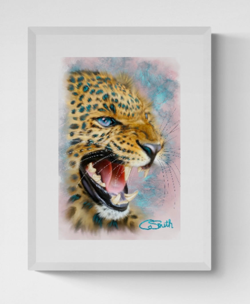 Wildlife Wild Animal Art Leopard Framed Print 14" x 11" (Matte Black or White Frame) Gift Idea