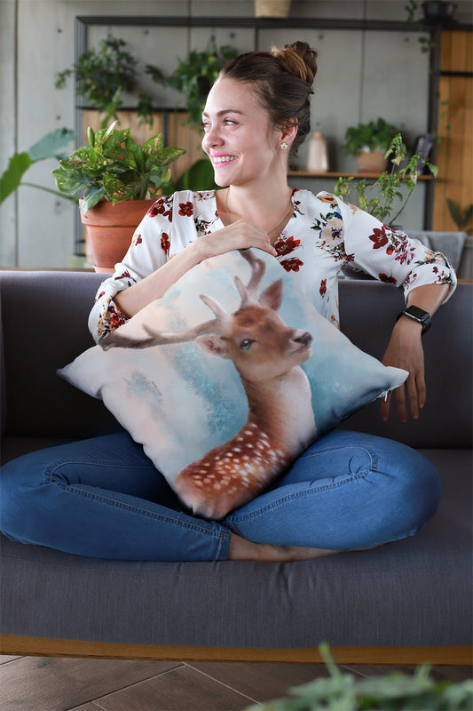 British Wildlife Art Deer Premium Square Cushion Gift Idea 60x60cm