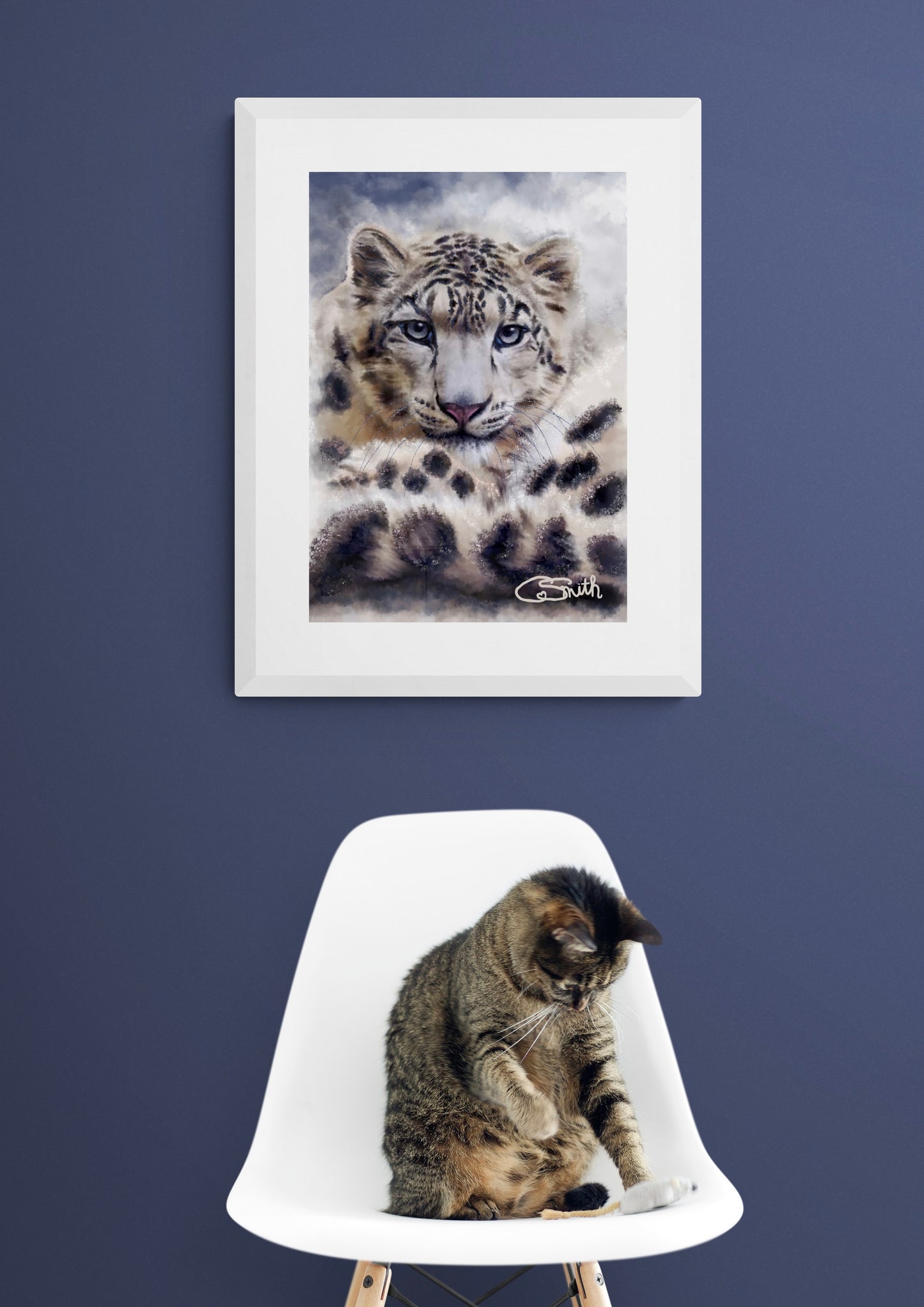 Wildlife Wild Animal Art Snow Leopard Framed Print 14" x 11" (Matte Black or White Frame) Gift Idea
