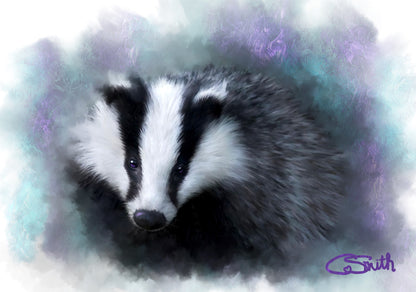 British Wildlife Art Badger Framed Print Gift Idea  14" x 11" (Matte Black or White Frame)