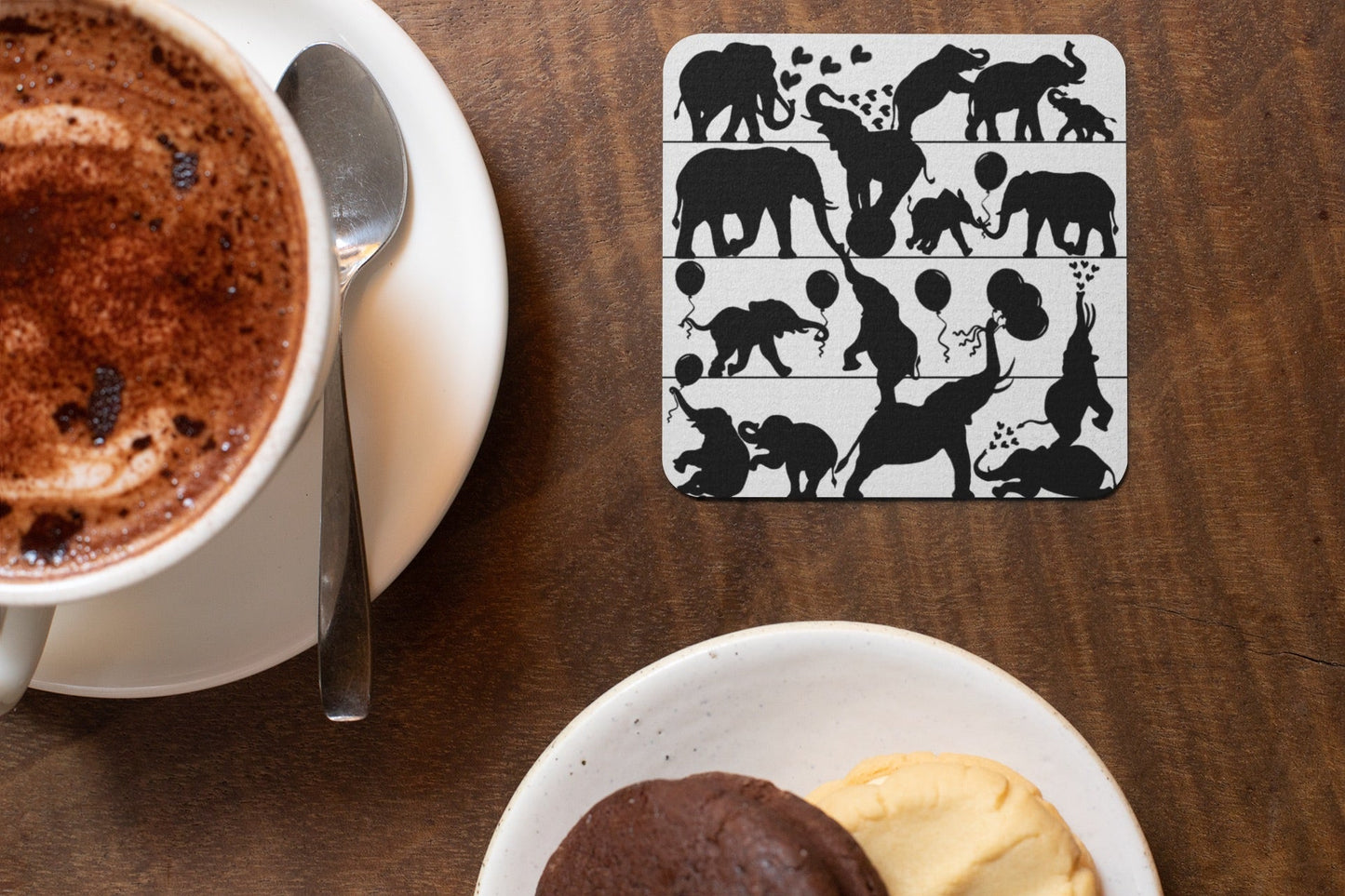 Playful Elephants Silhouette Collection Art Square Personalised Coaster Gift Idea