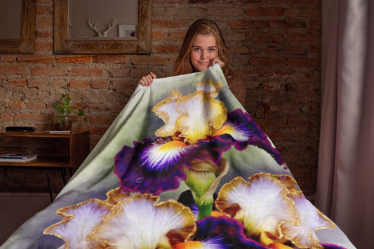 Flower Floral Art Purple Green Iris Premium Blanket Throw Gift Idea 200 x 150 cm / 60" x 80"