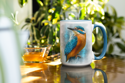 British Wildlife Art Kingfisher Personalised Ceramic Mug with Coordinating Colour Gift Idea