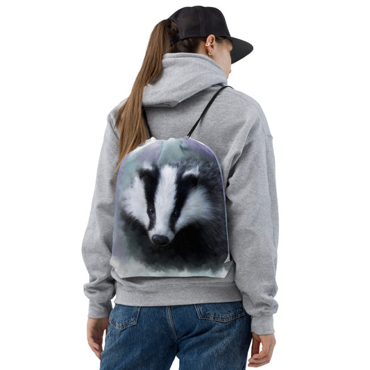 British Wildlife Art Badger Drawstring bag Gift Idea