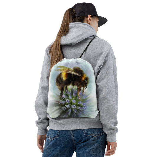 Bumble Bee Flower Floral Art with Purple Allium Drawstring bag Gift Idea