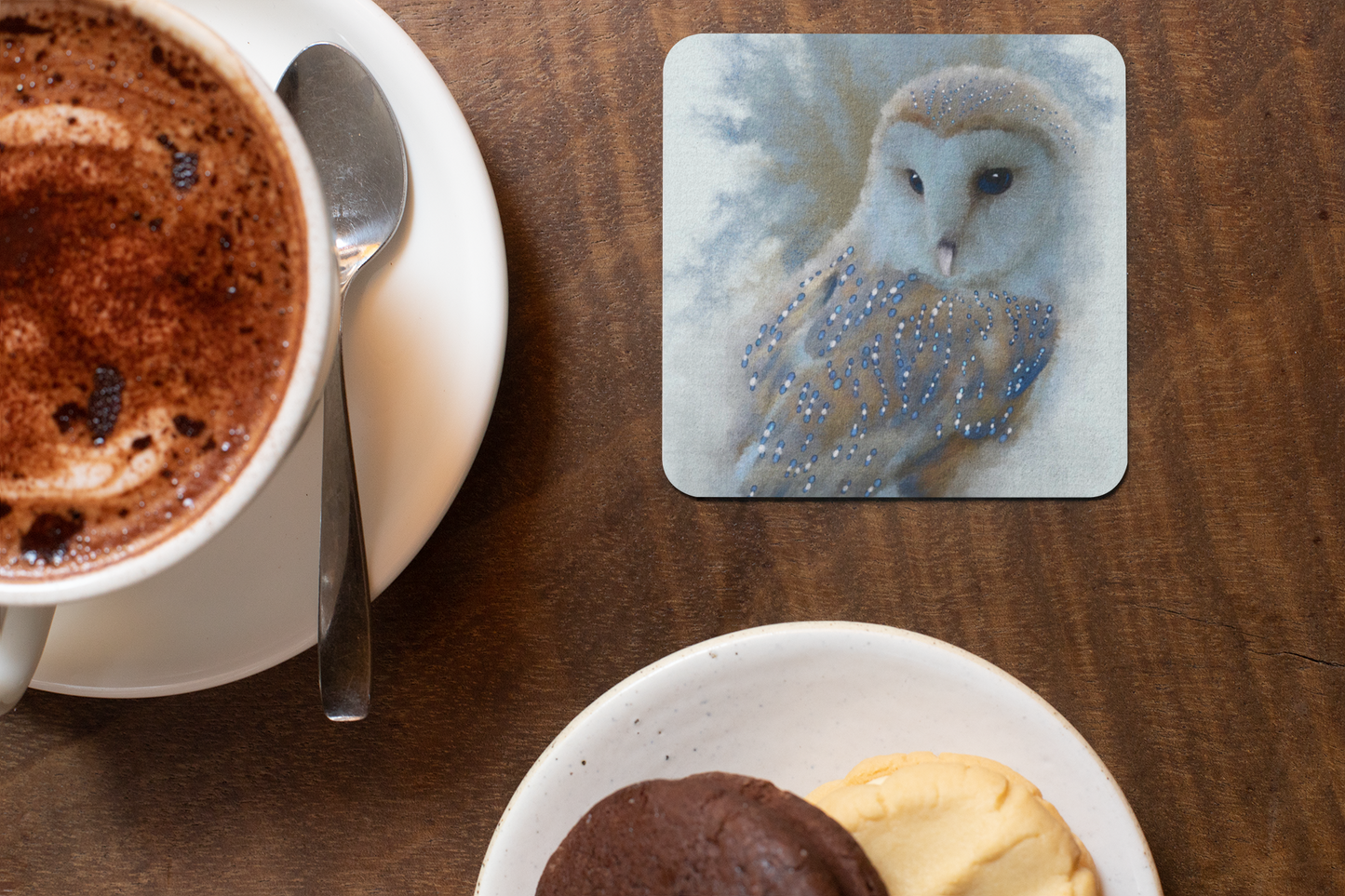 British Wildlife Art Barn Owl Square Personalised Coaster Gift Idea