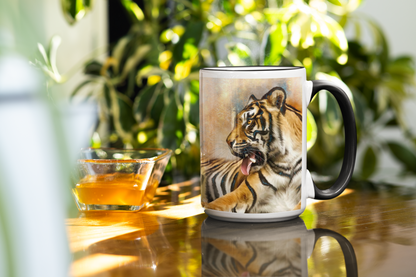 Wildlife Wild Animal Art Sitting Tiger Personalised Ceramic Mug with Coordinating Colour Gift Idea
