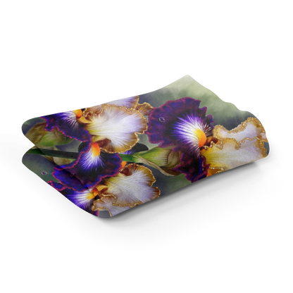 Flower Floral Art Purple Gold Iris Premium Blanket Throw Gift Idea 150 x 100 cm / 40" x 60"