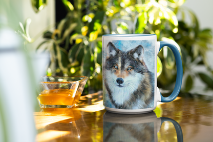 Wildlife Wild Animal Art Wolf Personalised Ceramic Mug with Coordinating Colour Gift Idea