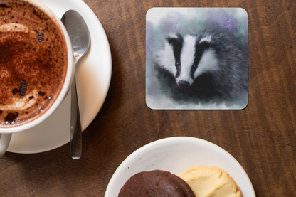 British Wildlife Art Badger Square Personalised Coaster Gift Idea