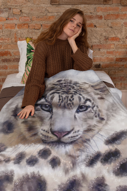 Wildlife Wild Animal Art Snow Leopard Premium Blanket Throw Gift Idea 200 x 150 cm / 60" x 80"