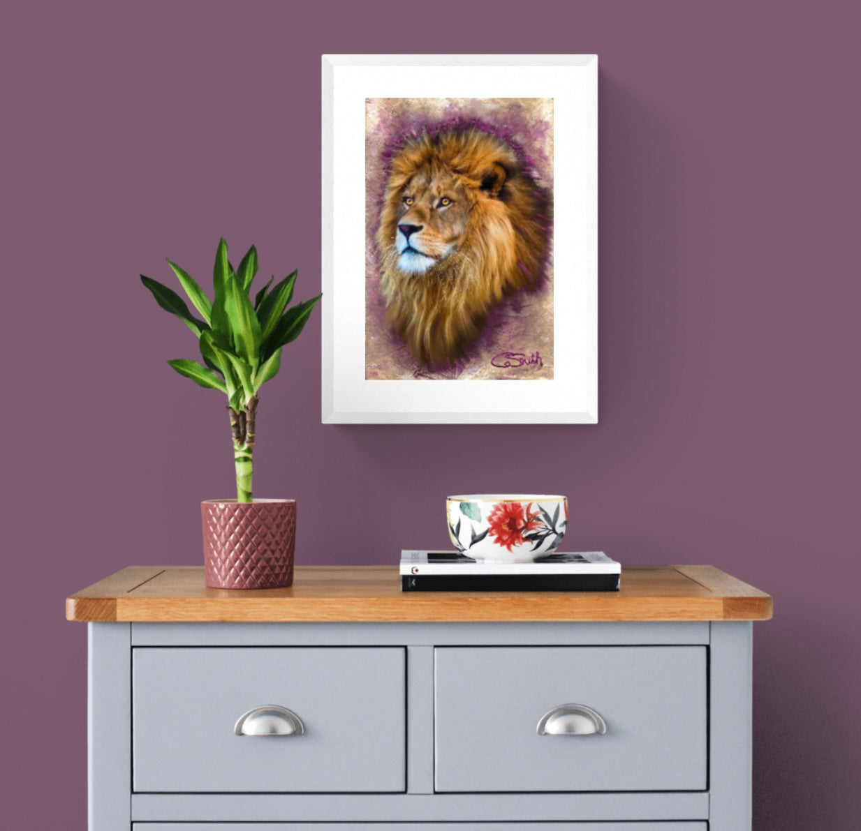 Wildlife Wild Animal Art Lion Framed Print 14" x 11" (Matte Black or White Frame) Gift Idea