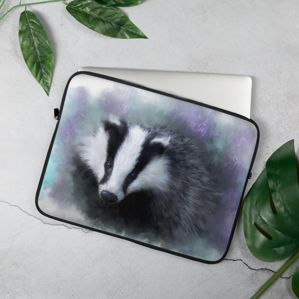 British Wildlife Art Badger Laptop Sleeve Gift Idea