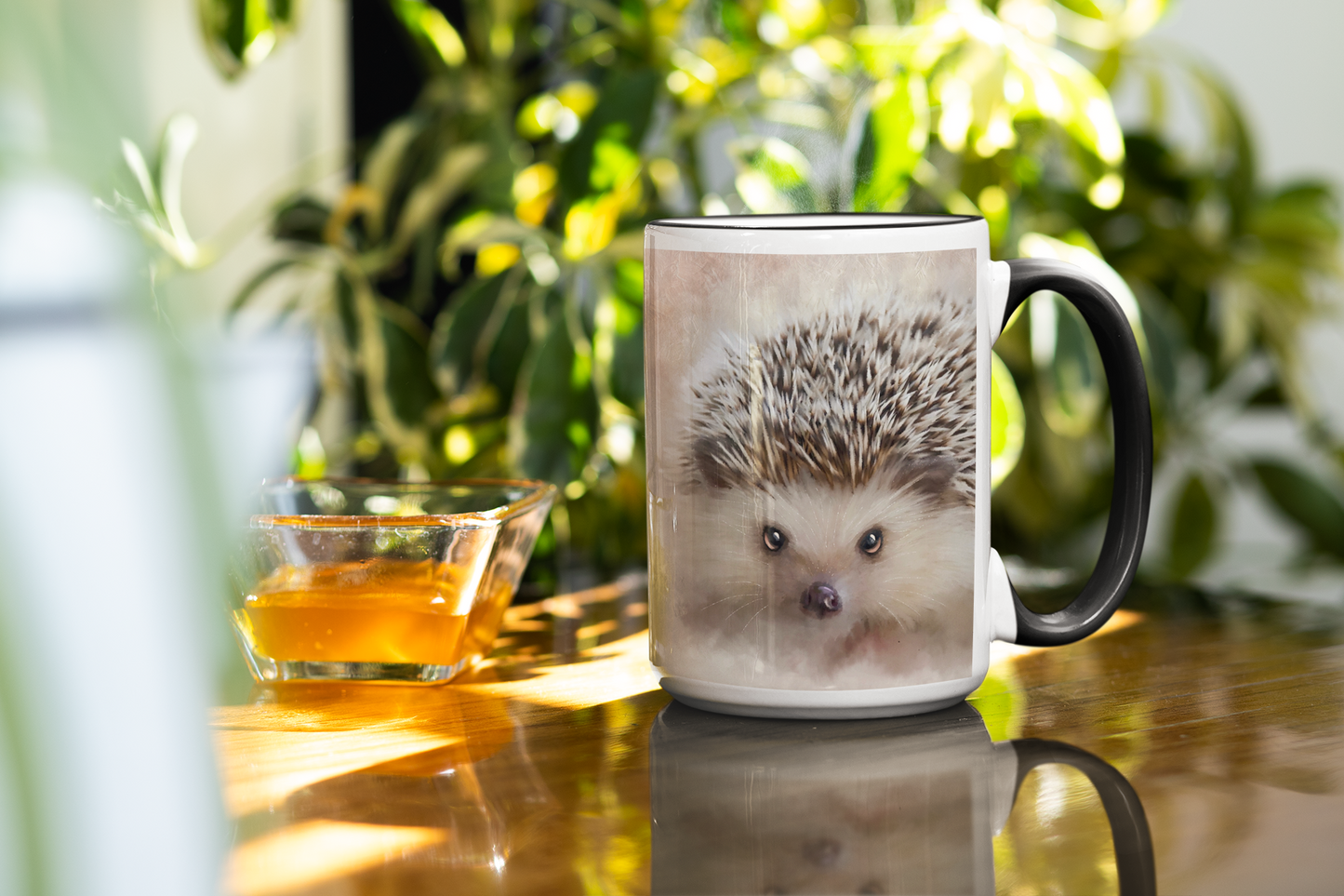 British Wildlife Art Hedgehog Personalised Ceramic Mug with Coordinating Colour Gift Idea