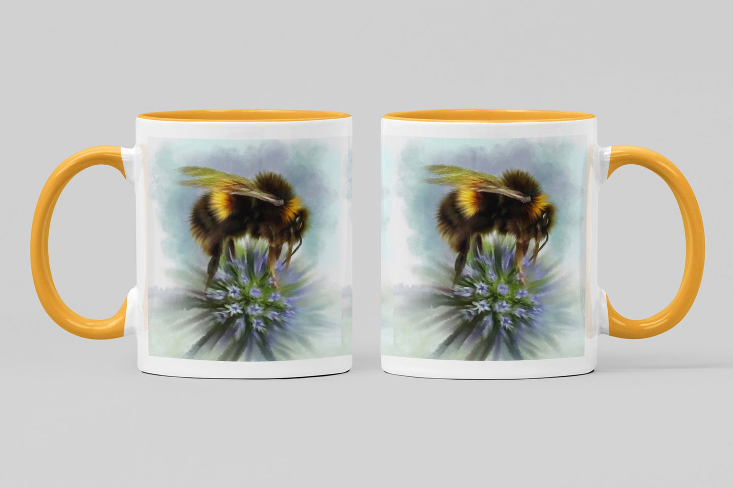 Bumble Bee Flower Floral Art with Purple Allium Personalised Ceramic Mug with Coordinating Colour Gift Idea