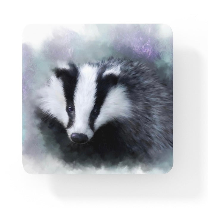 British Wildlife Art Badger Square Personalised Coaster Gift Idea