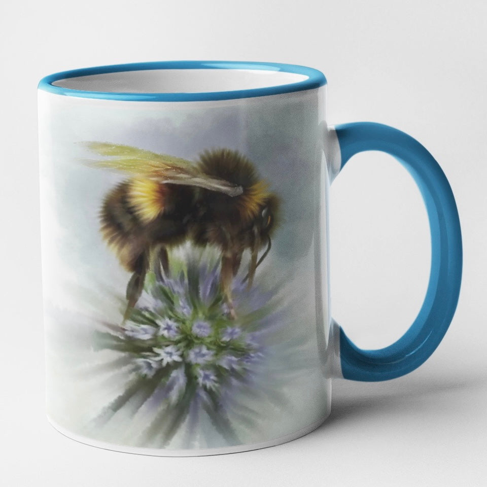 Bumble Bee Flower Floral Art with Purple Allium Personalised Ceramic Mug with Coordinating Colour Gift Idea