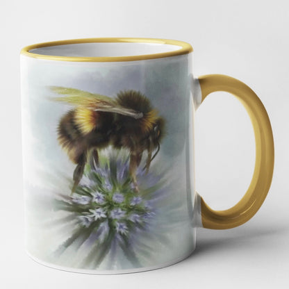 Bumble Bee Flower Floral Art with Purple Allium Personalised Ceramic Mug with Coordinating Colour Gift Idea