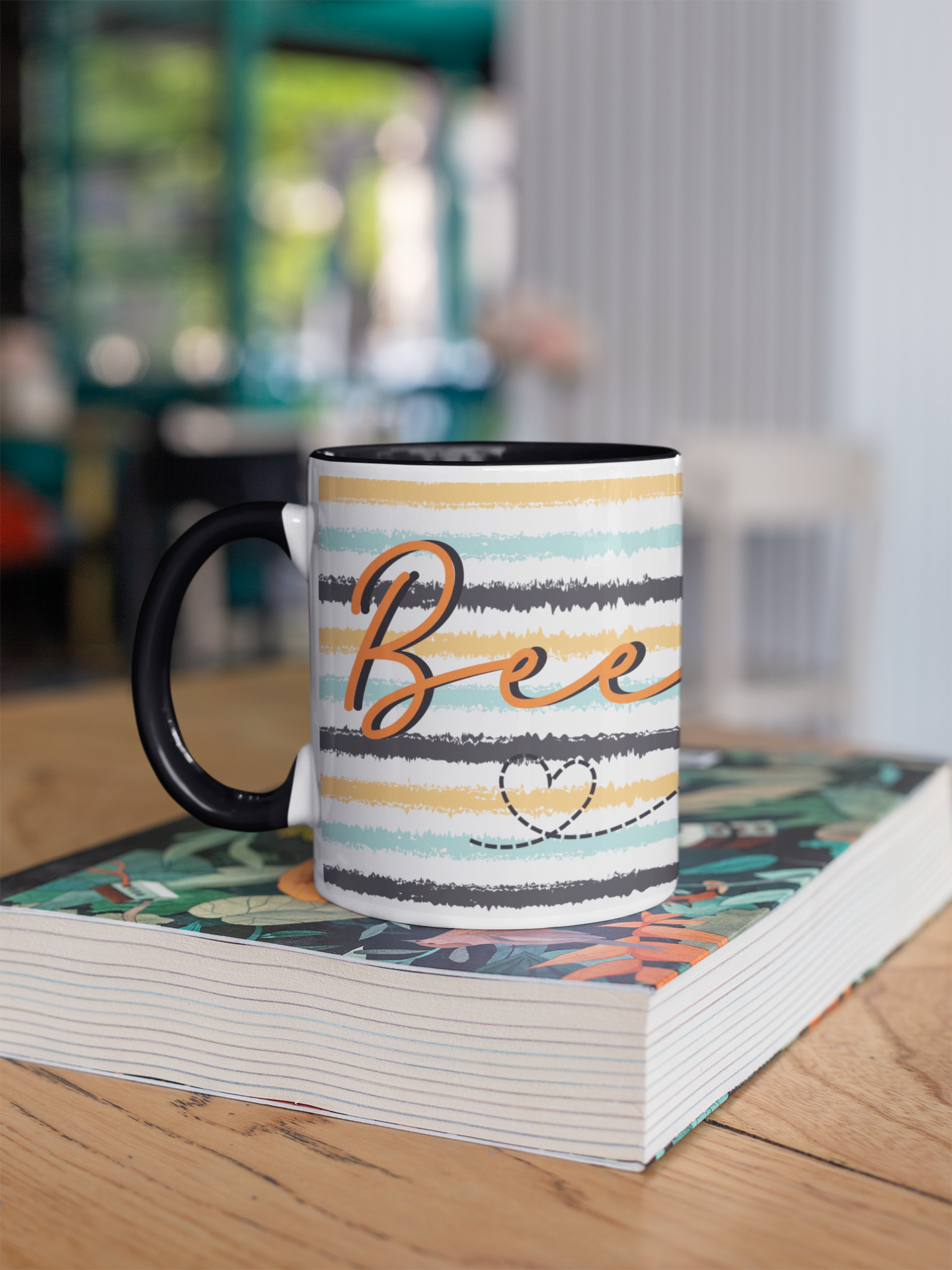 Bee Happy - Stripy Comic Collection Art Personalised Ceramic Mug Gift Idea