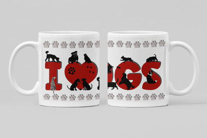 I Love Dogs Silhouette Collection Art Personalised Ceramic Mug Gift Idea