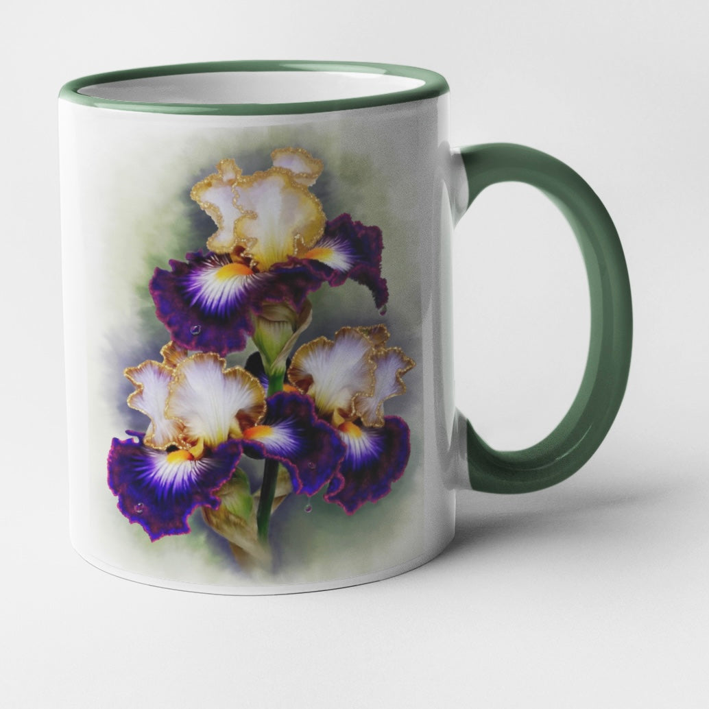 Flower Floral Art Iris Personalised Ceramic Mug with Coordinating Colour Gift Idea