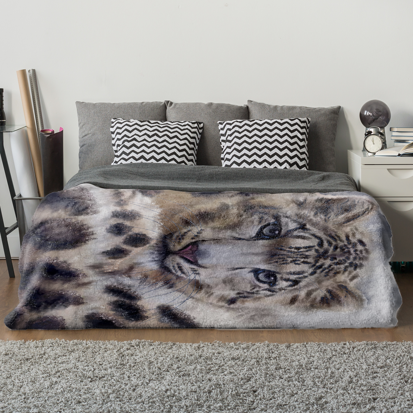 Wildlife Wild Animal Art Snow Leopard Premium Blanket Throw Gift Idea 200 x 150 cm / 60" x 80"