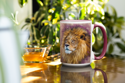 Wildlife Wild Animal Art Lion Personalised Ceramic Mug with Coordinating Colour Gift Idea