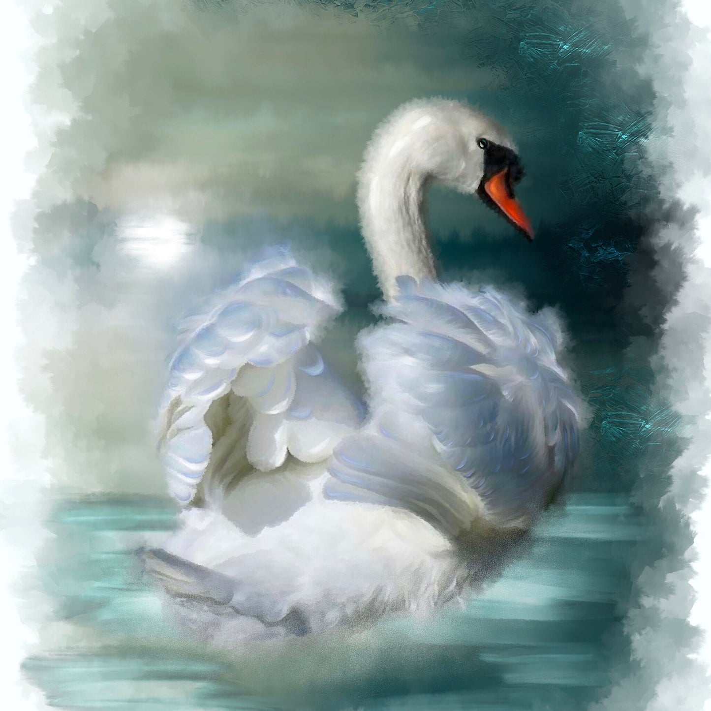 British Wildlife Art Swan Premium Square Cushion Gift Idea 60x60cm