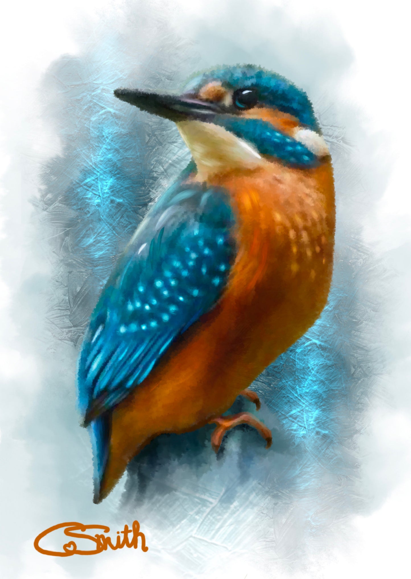 British Wildlife Art Kingfisher Framed Print 14" x 11" (Matte Black or White Frame) Gift Idea