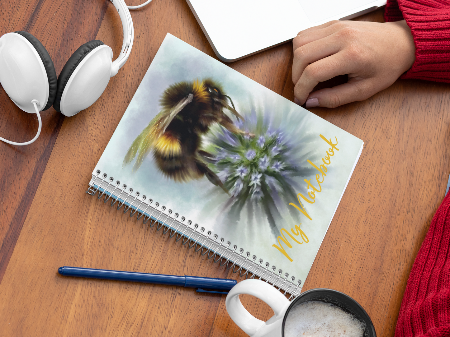 Bumble Bee Flower Floral Art with Purple Allium Notebook Gift Idea