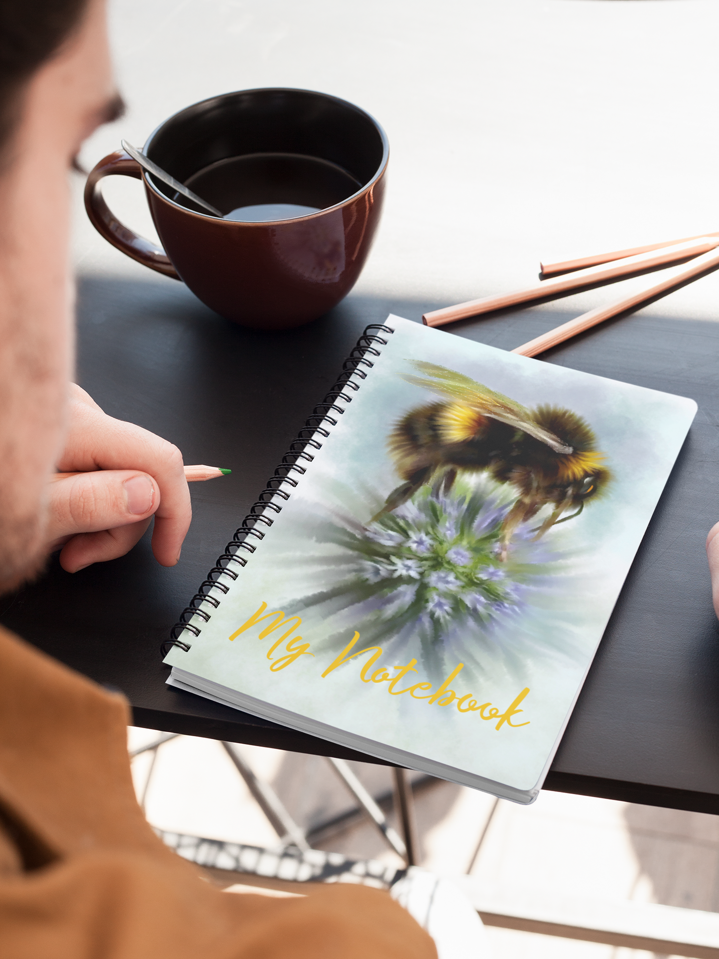 Bumble Bee Flower Floral Art with Purple Allium Notebook Gift Idea