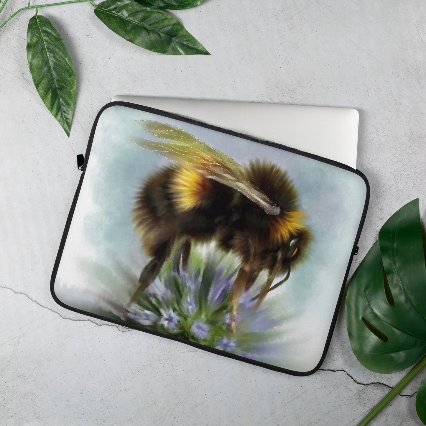 Bumble Bee Flower Floral Art with Purple Allium Laptop Sleeve Gift Idea